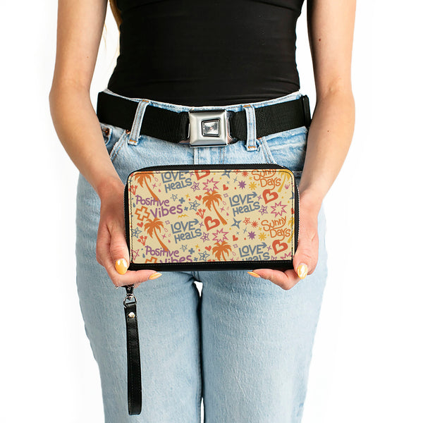 Buckle-Down PU Zip Around Wallet Rectangle - Summer Harmony Collage Beige/Multi Color