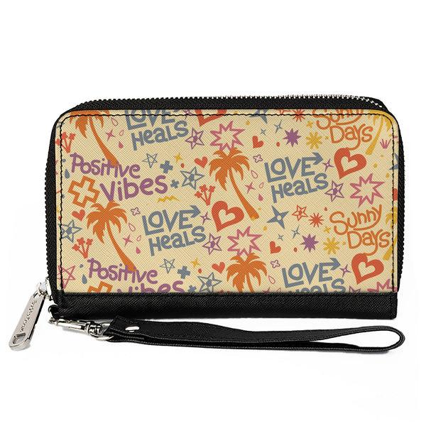 Buckle-Down PU Zip Around Wallet Rectangle - Summer Harmony Collage Beige/Multi Color