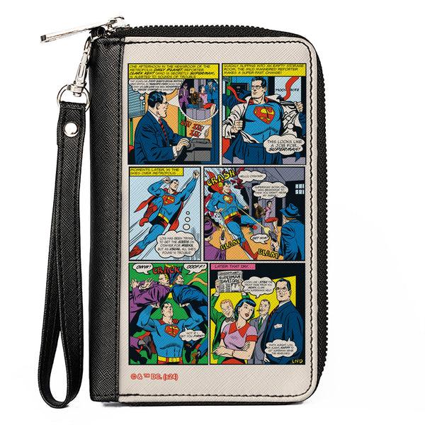 Buckle-Down PU Zip Around Wallet Rectangle - Superman Clark Kent Retro Comic Scene Blocks