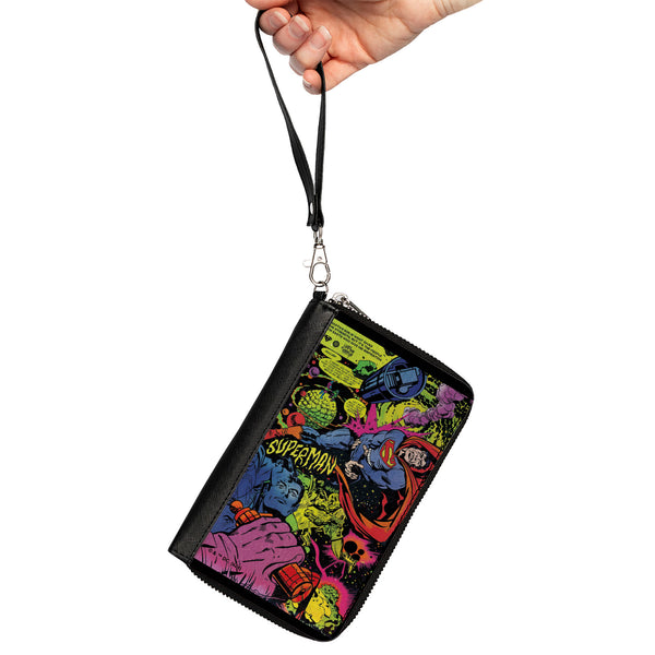 Buckle-Down PU Zip Around Wallet Rectangle - Superman Last Son Of Krypton Scenes Multi Color