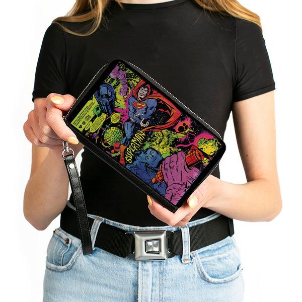 Buckle-Down PU Zip Around Wallet Rectangle - Superman Last Son Of Krypton Scenes Multi Color