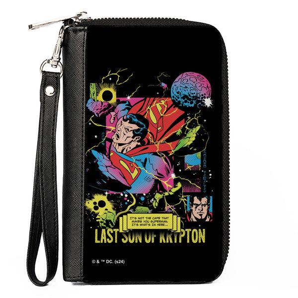 Buckle-Down PU Zip Around Wallet Rectangle - Superman LAST SON OF KRYPTON Pose Black