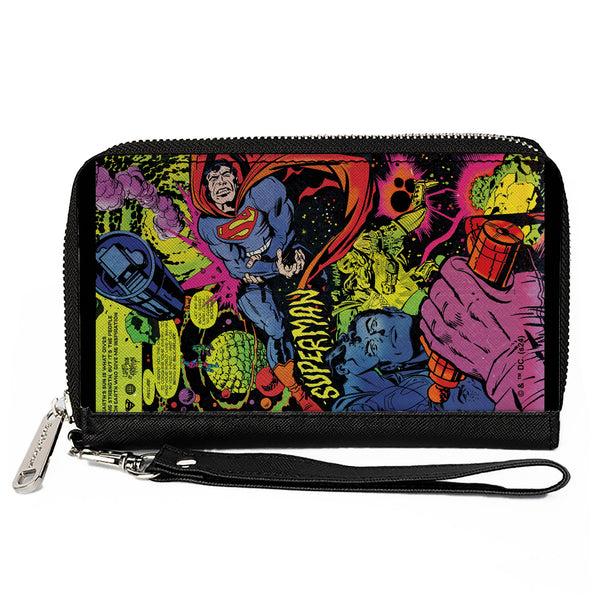Buckle-Down PU Zip Around Wallet Rectangle - Superman Last Son of Krypton Scenes Multi Color
