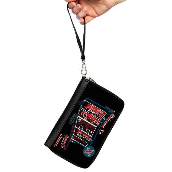 Buckle-Down PU Zip Around Wallet Rectangle - Supernatural Crowley WELCOME TO HELL Flames Skulls And Chains Black/Blue/Red/White
