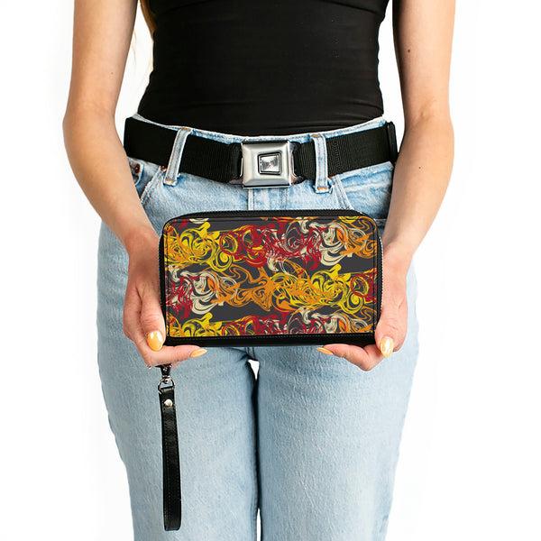 Buckle-Down PU Zip Around Wallet Rectangle - Swirl Mix Gray/Multi Color