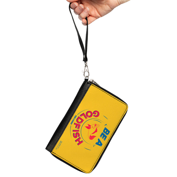 Buckle-Down PU Zip Around Wallet Rectangle - Ted Lasso BE A GOLDFISH Quote Yellow Blue Red
