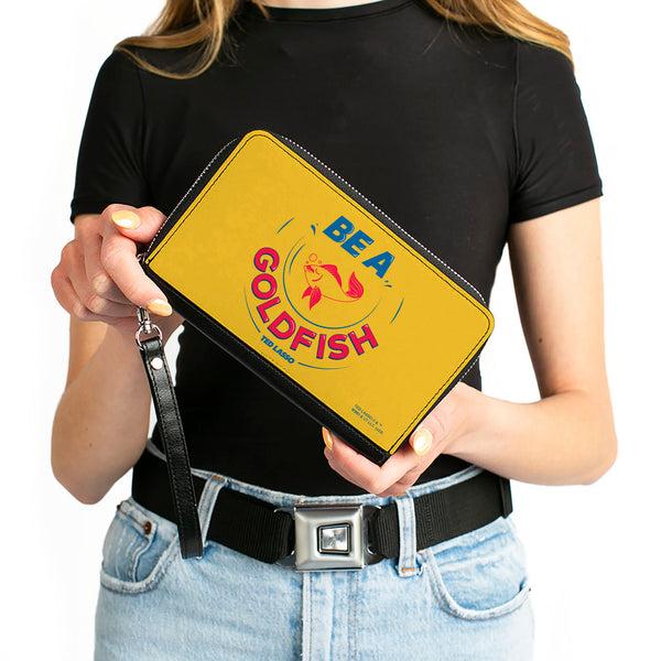 Buckle-Down PU Zip Around Wallet Rectangle - Ted Lasso BE A GOLDFISH Quote Yellow Blue Red
