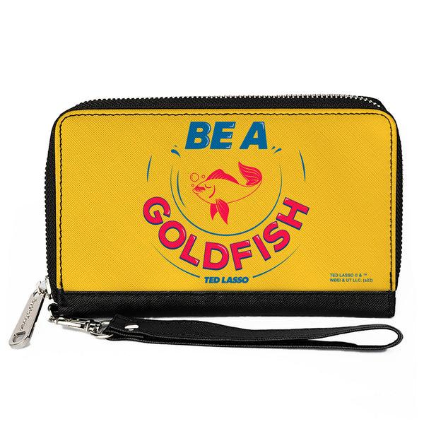 Buckle-Down PU Zip Around Wallet Rectangle - Ted Lasso BE A GOLDFISH Quote Yellow Blue Red