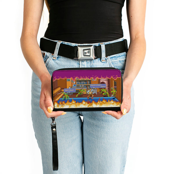 Buckle-Down PU Zip Around Wallet Rectangle - Teenage Mutant Ninja Turtles Battle Rocksteady Arcade Scene
