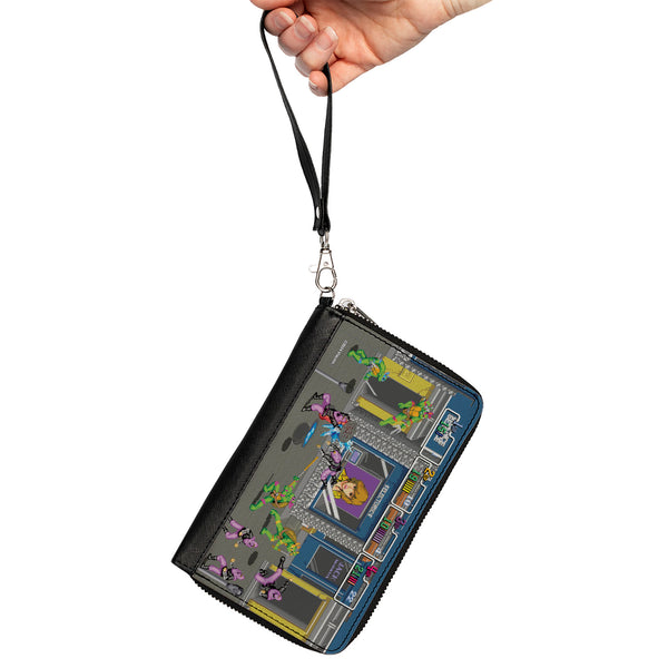 Buckle-Down PU Zip Around Wallet Rectangle - Teenage Mutant Ninja Turtles Battle Purple Foot Soldier Ninja Arcade Scene Grays
