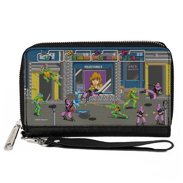 Buckle-Down PU Zip Around Wallet Rectangle - Teenage Mutant Ninja Turtles Battle Purple Foot Soldier Ninja Arcade Scene Grays
