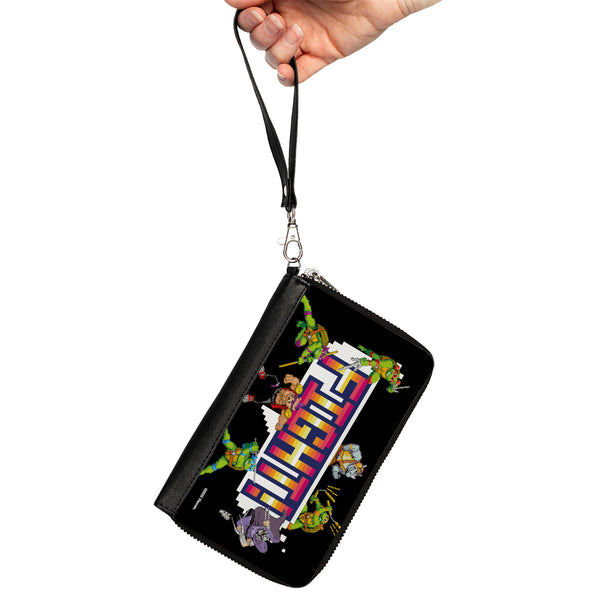 Buckle-Down PU Zip Around Wallet Rectangle - Teenage Mutant Ninja Turtles And Villains Arcade FIGHT Pose Black