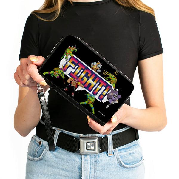 Buckle-Down PU Zip Around Wallet Rectangle - Teenage Mutant Ninja Turtles And Villains Arcade FIGHT Pose Black