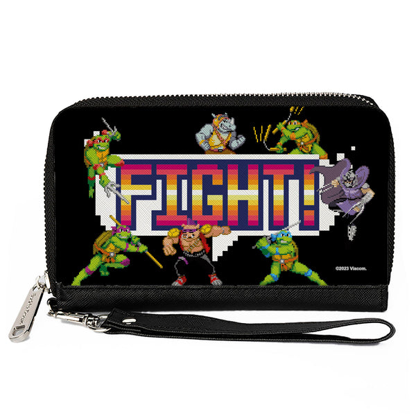 Buckle-Down PU Zip Around Wallet Rectangle - Teenage Mutant Ninja Turtles and Villains Arcade FIGHT Pose Black