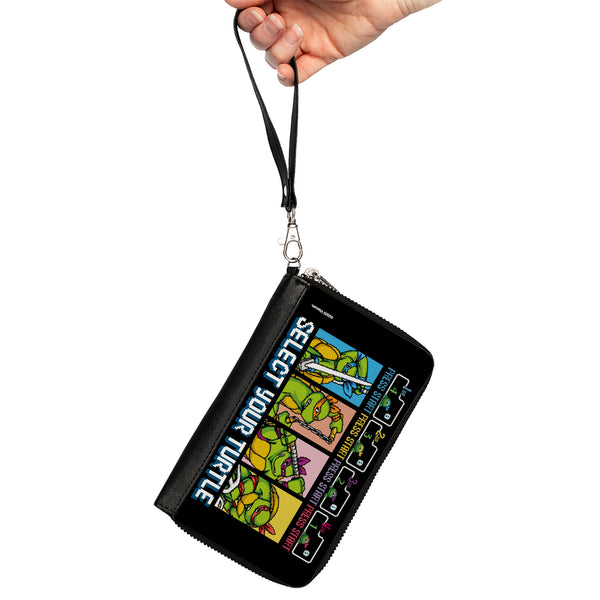 Buckle-Down PU Zip Around Wallet Rectangle - Teenage Mutant Ninja Turtles SELECT YOUR TURTLE Arcade Start Screen Pose Blocks