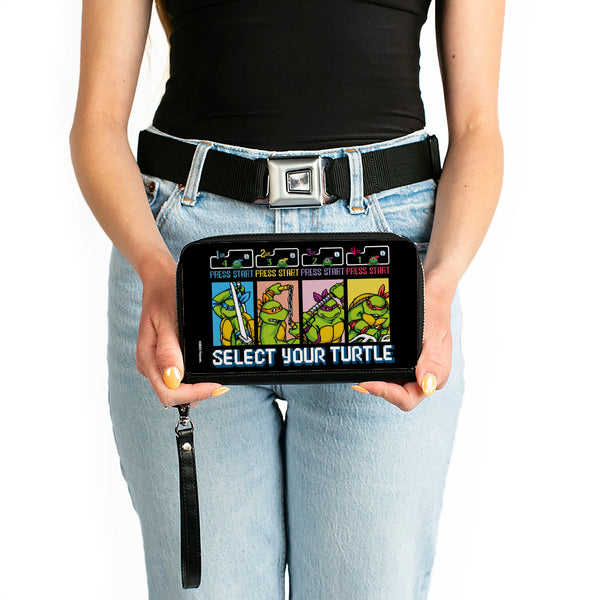 Buckle-Down PU Zip Around Wallet Rectangle - Teenage Mutant Ninja Turtles SELECT YOUR TURTLE Arcade Start Screen Pose Blocks
