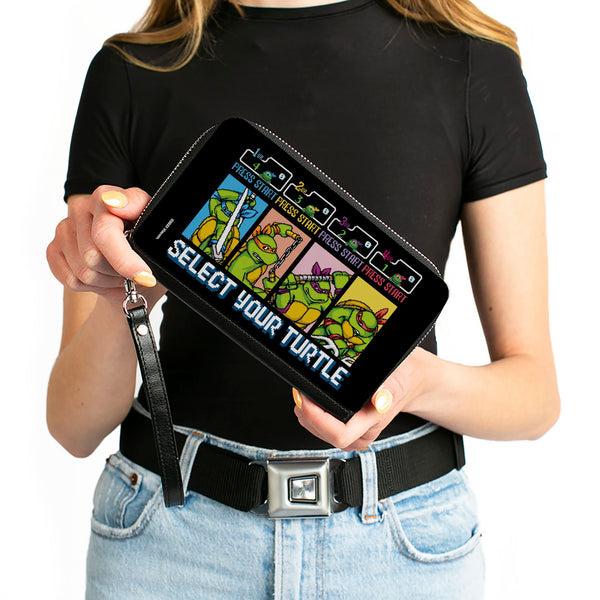 Buckle-Down PU Zip Around Wallet Rectangle - Teenage Mutant Ninja Turtles SELECT YOUR TURTLE Arcade Start Screen Pose Blocks