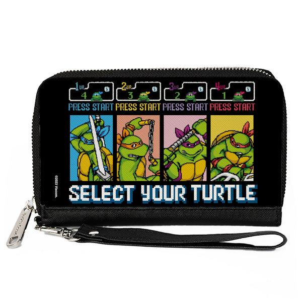 Buckle-Down PU Zip Around Wallet Rectangle - Teenage Mutant Ninja Turtles SELECT YOUR TURTLE Arcade Start Screen Pose Blocks