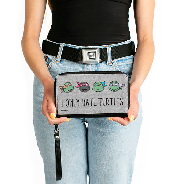 Buckle-Down PU Zip Around Wallet Rectangle - Teenage Mutant Ninja Turtles I ONLY DATE TURTLES Expressions Grays