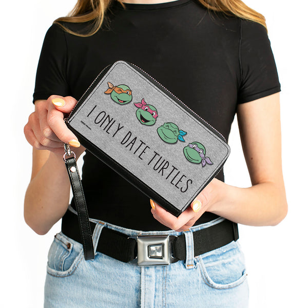 Buckle-Down PU Zip Around Wallet Rectangle - Teenage Mutant Ninja Turtles I ONLY DATE TURTLES Expressions Grays