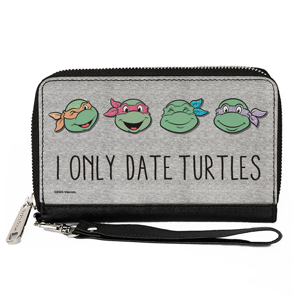 Buckle-Down PU Zip Around Wallet Rectangle - Teenage Mutant Ninja Turtles I ONLY DATE TURTLES Expressions Grays