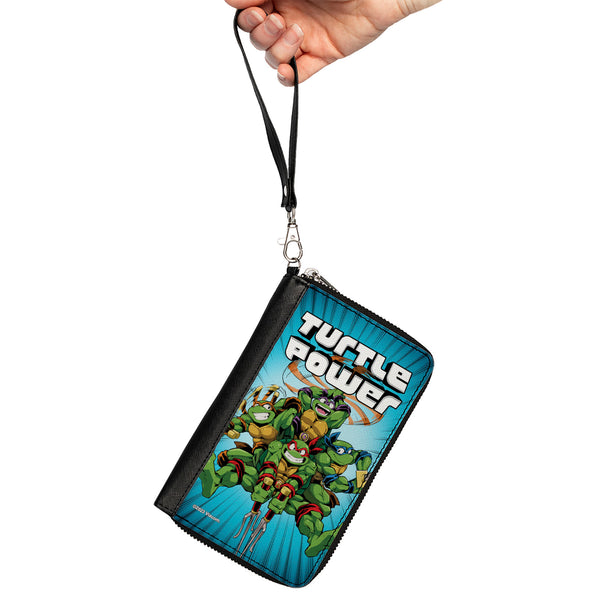 Buckle-Down PU Zip Around Wallet Rectangle - Teenage Mutant Ninja Turtles TURTLE POWER Group Pose Rays Blues