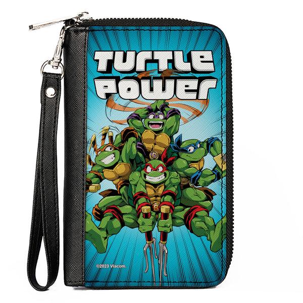 Buckle-Down PU Zip Around Wallet Rectangle - Teenage Mutant Ninja Turtles TURTLE POWER Group Pose Rays Blues