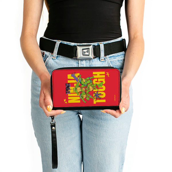 Buckle-Down PU Zip Around Wallet Rectangle - Teenage Mutant Ninja Turtles NINJA TOUGH Group Pose Red/Yellow