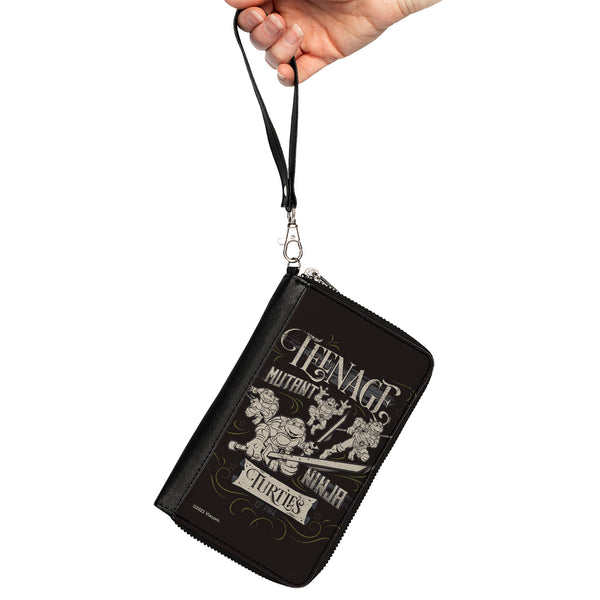 Buckle-Down PU Zip Around Wallet Rectangle - TEENAGE MUTANT NINJA TURTLES Est. 1984 Action Poses Black/White