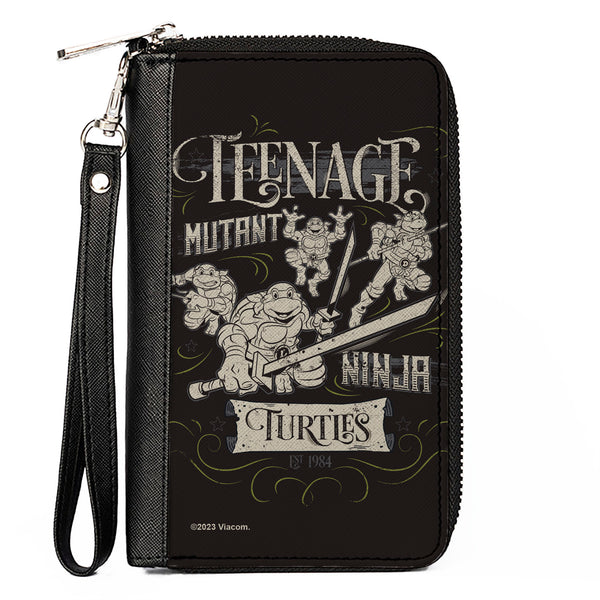 Buckle-Down PU Zip Around Wallet Rectangle - TEENAGE MUTANT NINJA TURTLES Est. 1984 Action Poses Black/White