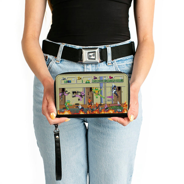 Buckle-Down PU Zip Around Wallet Rectangle - Teenage Mutant Ninja Turtles 8-Bit Video Battle Scene