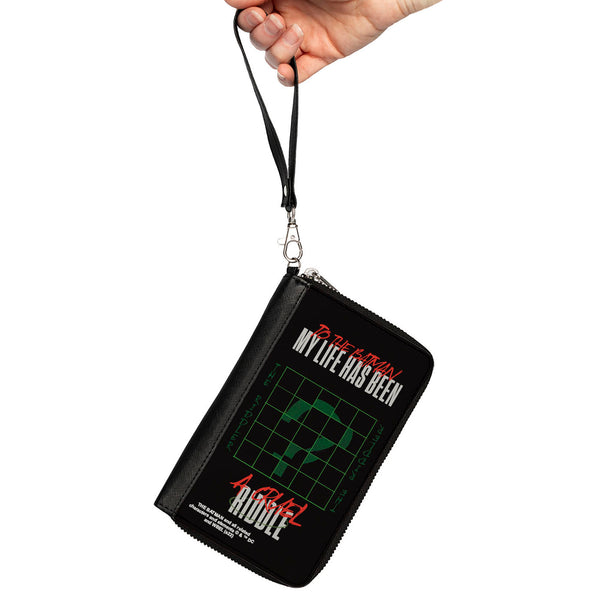 Buckle-Down PU Zip Around Wallet Rectangle - The Batman Movie A CRUEL RIDDLE Black Green White Red