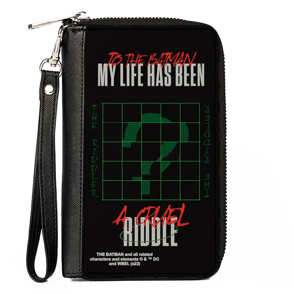 Buckle-Down PU Zip Around Wallet Rectangle - The Batman Movie A CRUEL RIDDLE Black Green White Red
