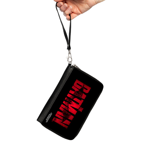 Buckle-Down PU Zip Around Wallet Rectangle - THE BATMAN Movie Bat Title Weathered Black Red