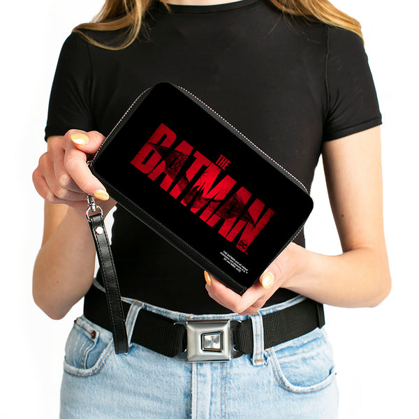 Buckle-Down PU Zip Around Wallet Rectangle - THE BATMAN Movie Bat Title Weathered Black Red