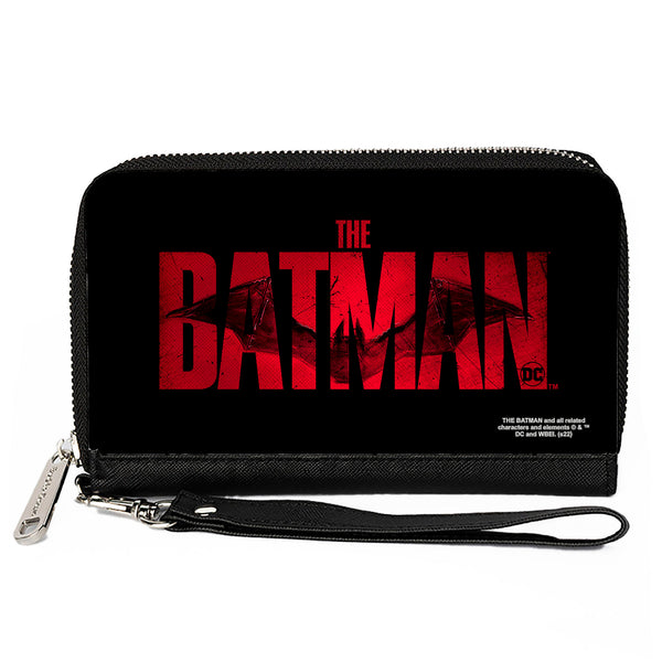 Buckle-Down PU Zip Around Wallet Rectangle - THE BATMAN Movie Bat Title Weathered Black Red