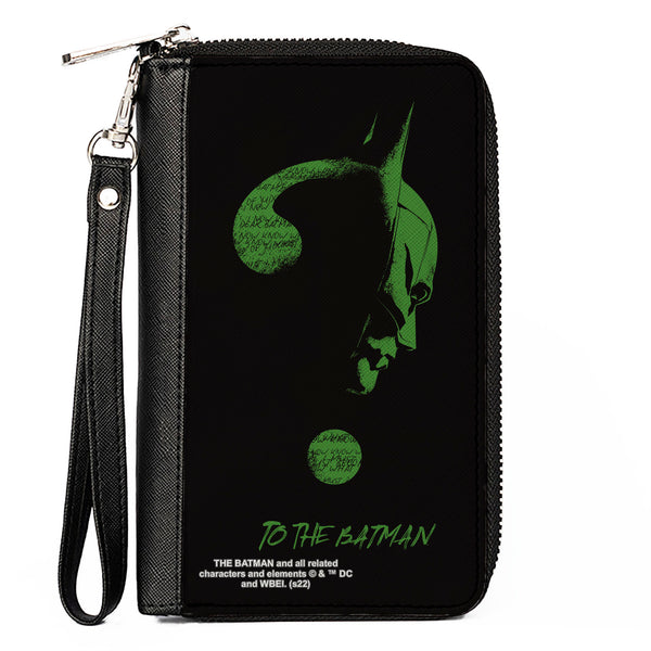 Buckle-Down PU Zip Around Wallet Rectangle - The Batman Movie Batman Question Mark Pose Black Green