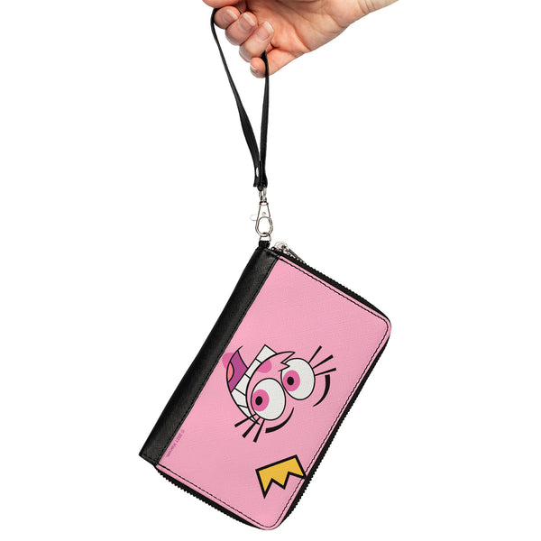 Buckle-Down PU Zip Around Wallet Rectangle - The Fairly OddParents Wanda Face Expression CLOSE-UP Pink