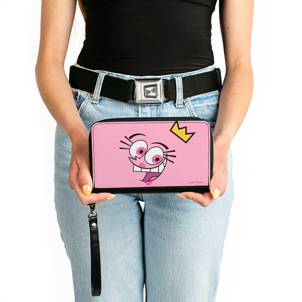 Buckle-Down PU Zip Around Wallet Rectangle - The Fairly OddParents Wanda Face Expression CLOSE-UP Pink