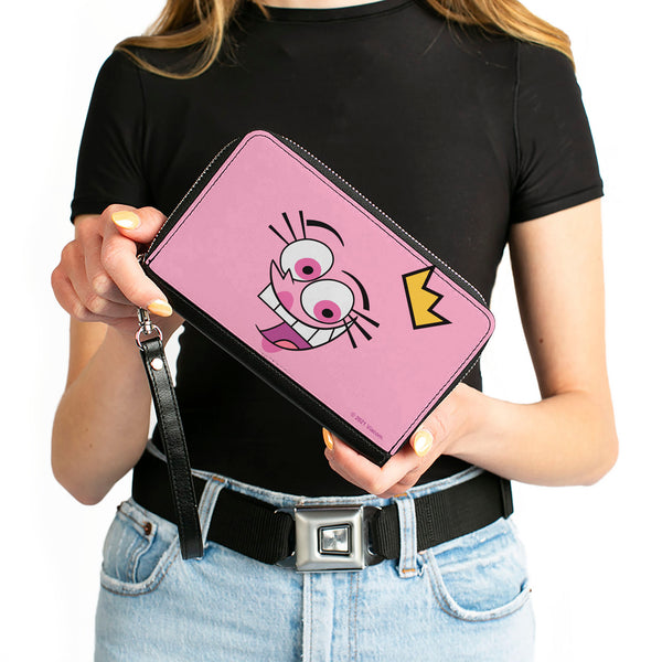Buckle-Down PU Zip Around Wallet Rectangle - The Fairly OddParents Wanda Face Expression CLOSE-UP Pink