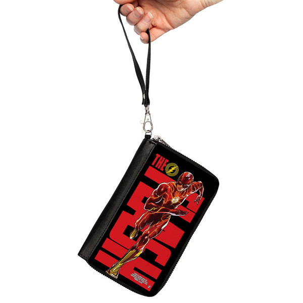 Buckle-Down PU Zip Around Wallet Rectangle - THE FLASH Title And Running Action Pose Black/Red/Yellow