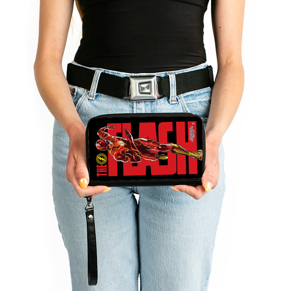 Buckle-Down PU Zip Around Wallet Rectangle - THE FLASH Title And Running Action Pose Black/Red/Yellow