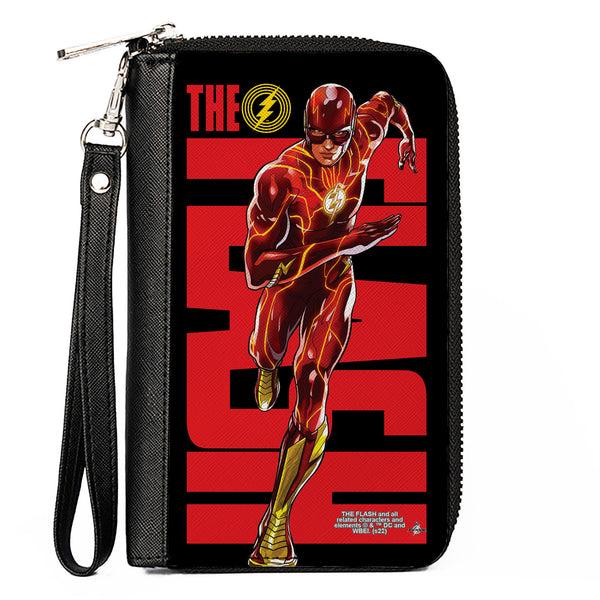 Buckle-Down PU Zip Around Wallet Rectangle - THE FLASH Title and Running Action Pose Black/Red/Yellow