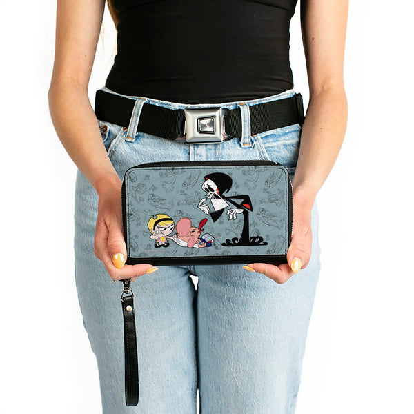 Buckle-Down PU Zip Around Wallet Rectangle - The Grim Adventures Of Billy & Mandy Group Pose And Grim Sketches Gray