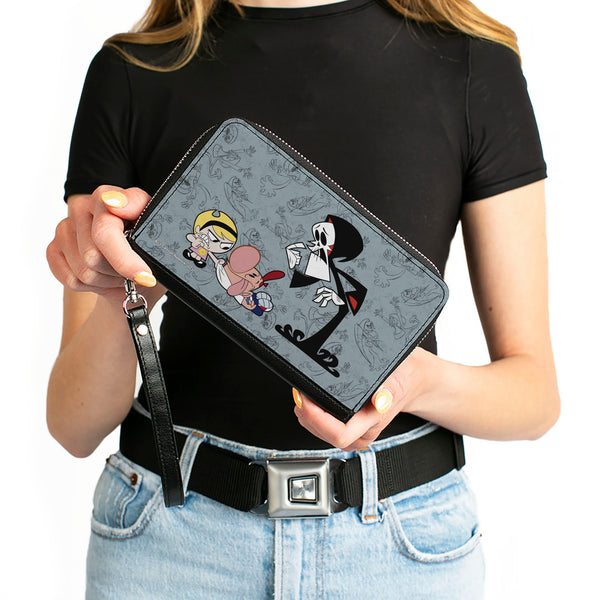 Buckle-Down PU Zip Around Wallet Rectangle - The Grim Adventures Of Billy & Mandy Group Pose And Grim Sketches Gray