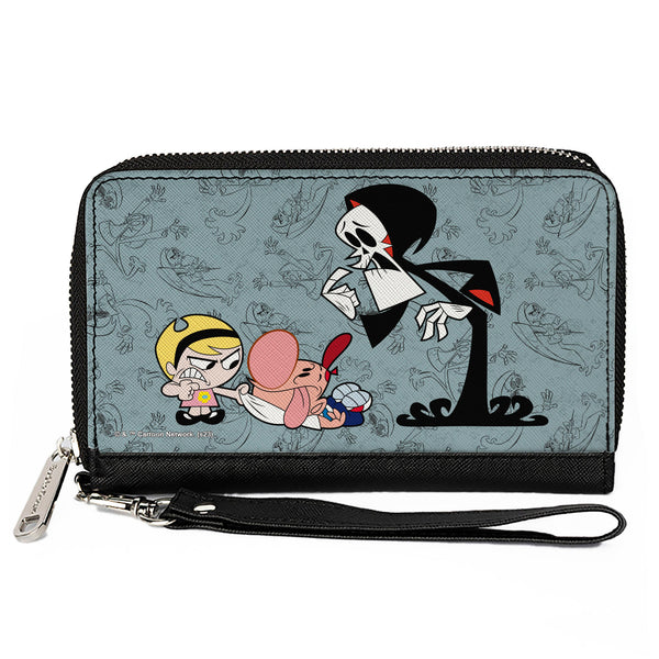 Buckle-Down PU Zip Around Wallet Rectangle - The Grim Adventures of Billy & Mandy Group Pose and Grim Sketches Gray