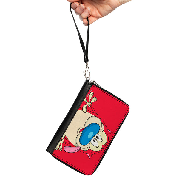 Buckle-Down PU Zip Around Wallet Rectangle - The Ren & Stimpy Show Stimpy Smiling Pose CLOSE-UP Red