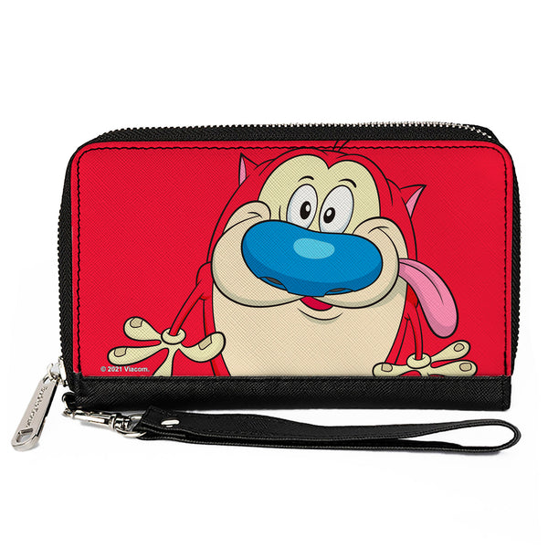 Buckle-Down PU Zip Around Wallet Rectangle - The Ren & Stimpy Show Stimpy Smiling Pose CLOSE-UP Red
