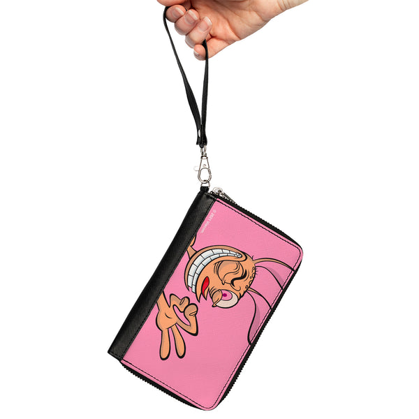 Buckle-Down PU Zip Around Wallet Rectangle - The Ren & Stimpy Show Ren Winking Pose CLOSE-UP Pink