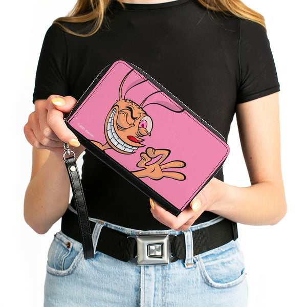 Buckle-Down PU Zip Around Wallet Rectangle - The Ren & Stimpy Show Ren Winking Pose CLOSE-UP Pink